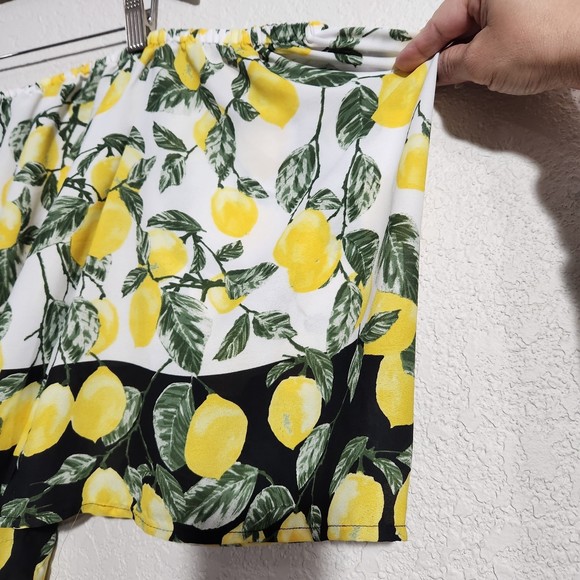 INC White Black & Yellow Flowy Tube Top w/Lemon Print All Over Sz. S - Picture 2 of 11